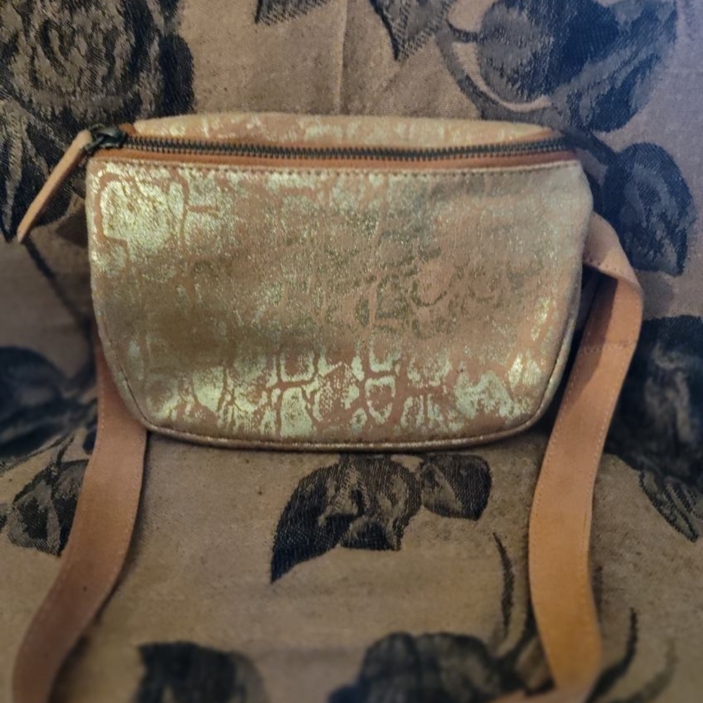 Liani Luxurious Gold and Tan Waist Bag or Crossbody Bag with Metallic Finish